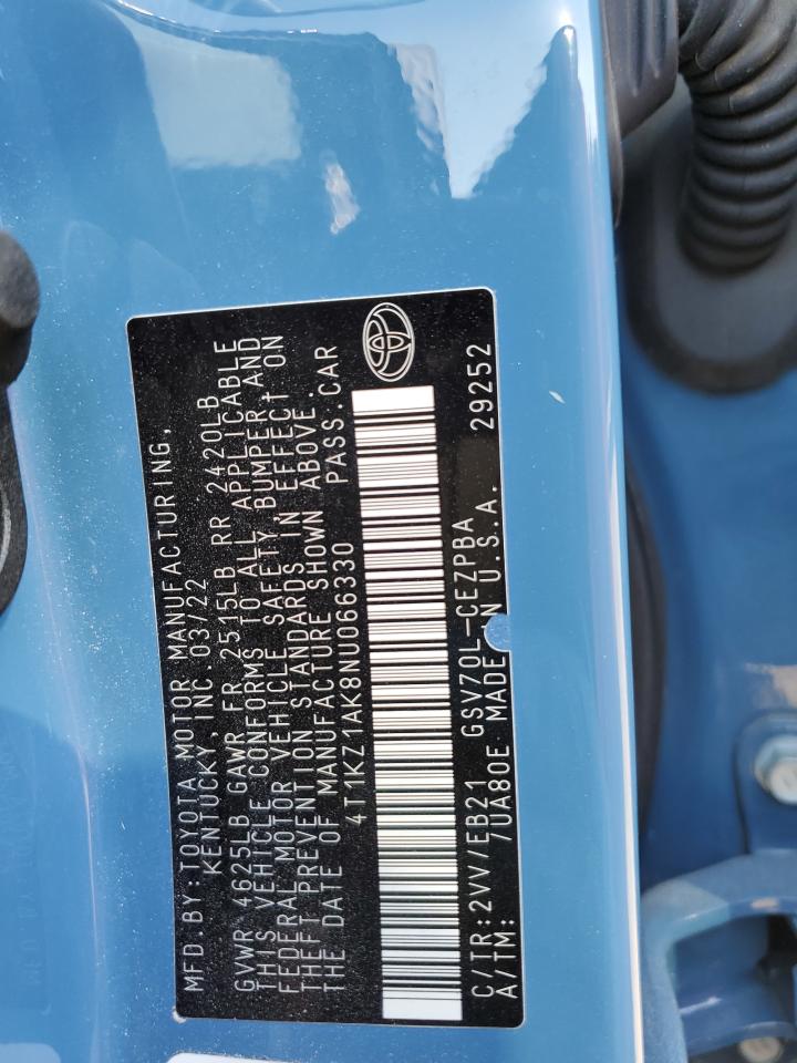2022 TOYOTA CAMRY TRD VIN:4T1KZ1AK8NU066330