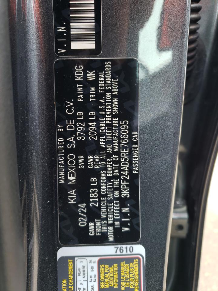 2024 KIA FORTE LX VIN:3KPF24AD5RE766095