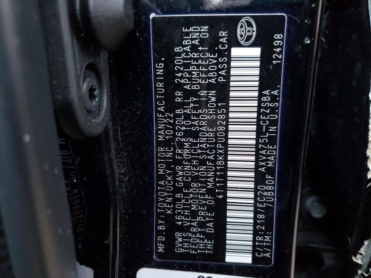 2023 TOYOTA CAMRY SE NIGHT SHADE VIN:4T1T11BKXPU082851