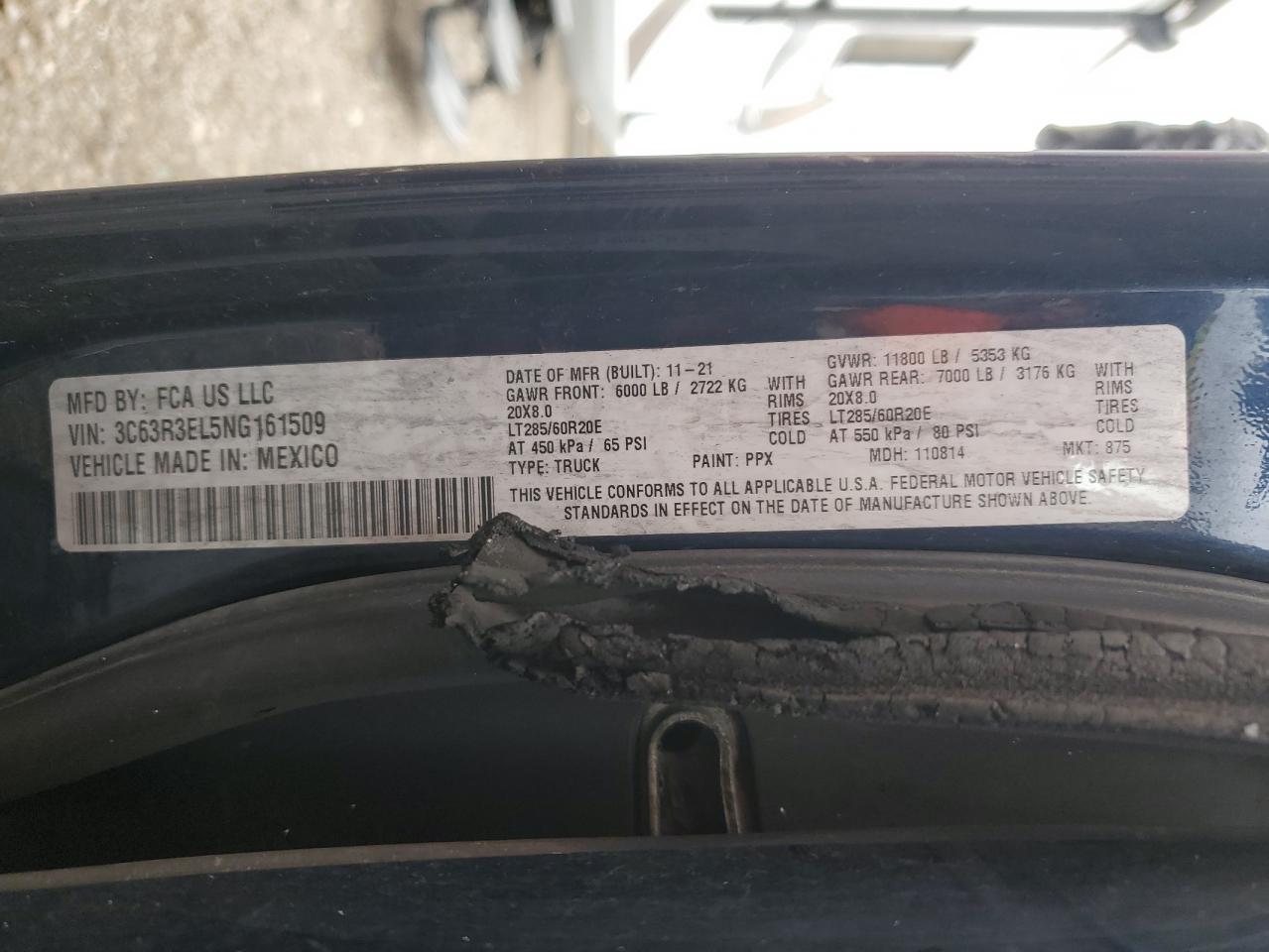 2022 RAM 3500 LARAMIE VIN:3C63R3EL5NG161509