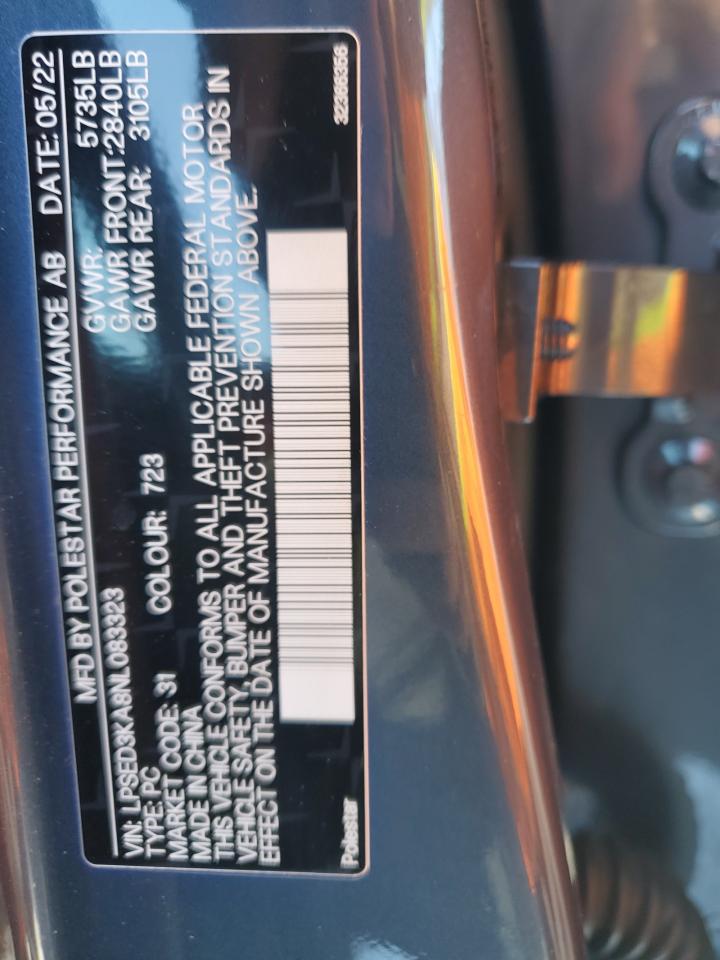 2022 POLESTAR 2 VIN:LPSED3KA8NL083323