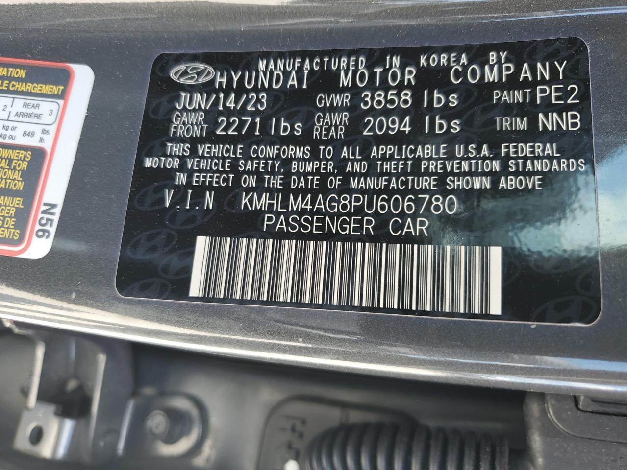 2023 HYUNDAI ELANTRA SEL VIN:KMHLM4AG8PU606780