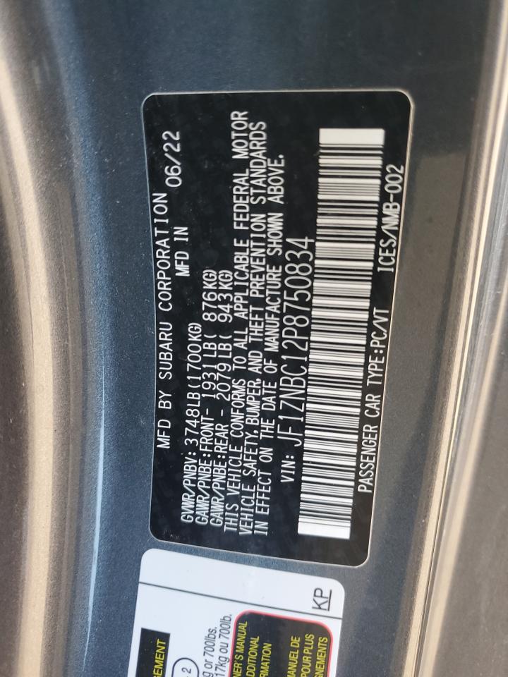 2023 TOYOTA GR 86 VIN:JF1ZNBC12P8750834