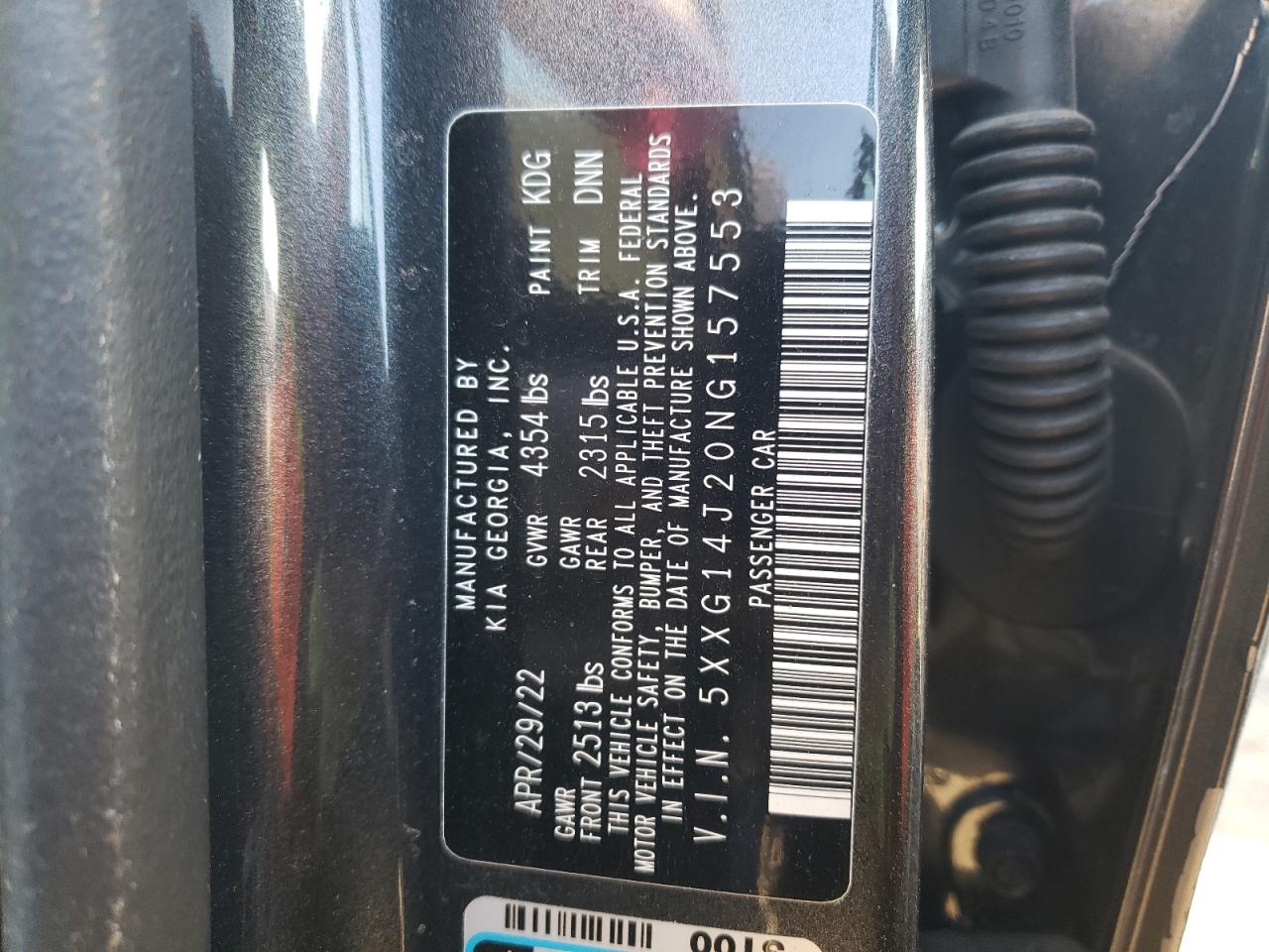 2022 KIA K5 LXS VIN:5XXG14J20NG157553