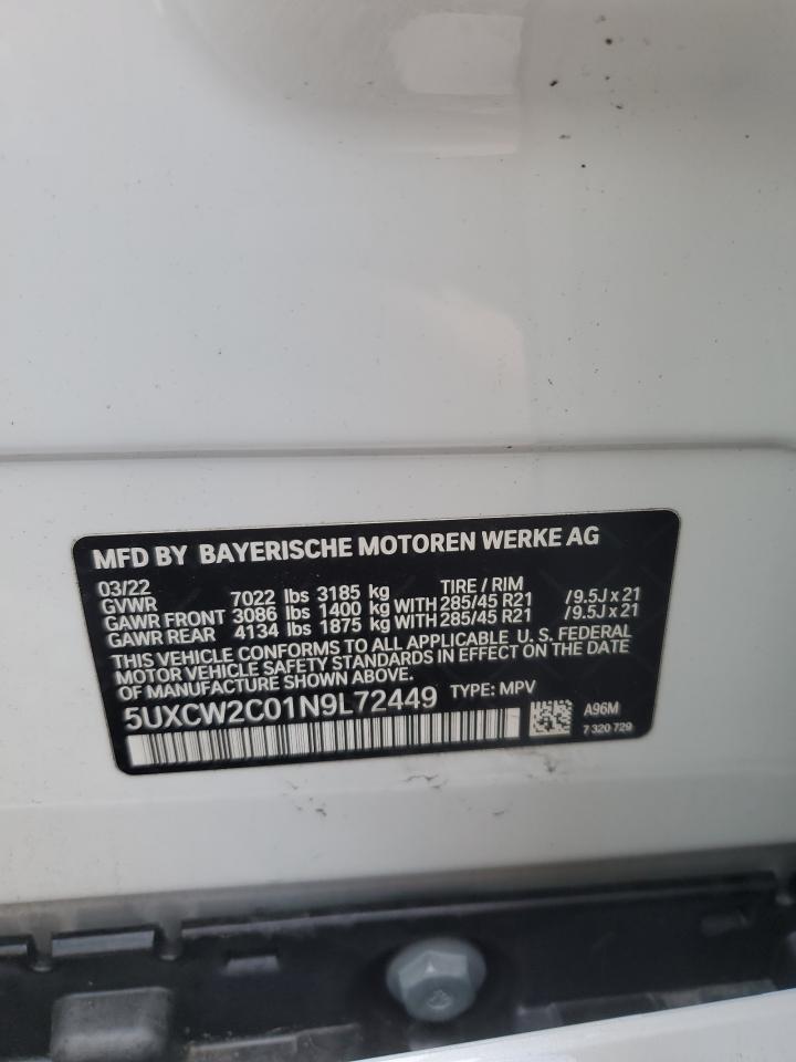 2022 BMW X7 XDRIVE40I VIN:5UXCW2C01N9L72449