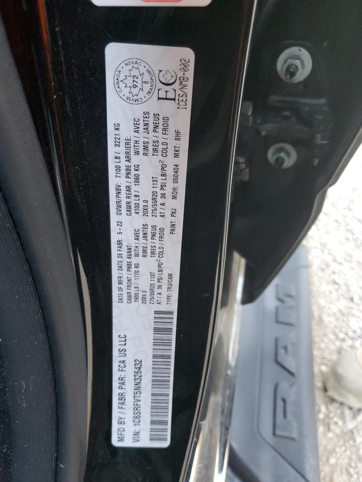 2022 RAM 1500 SPORT VIN:1C6SRFVT5NN326432