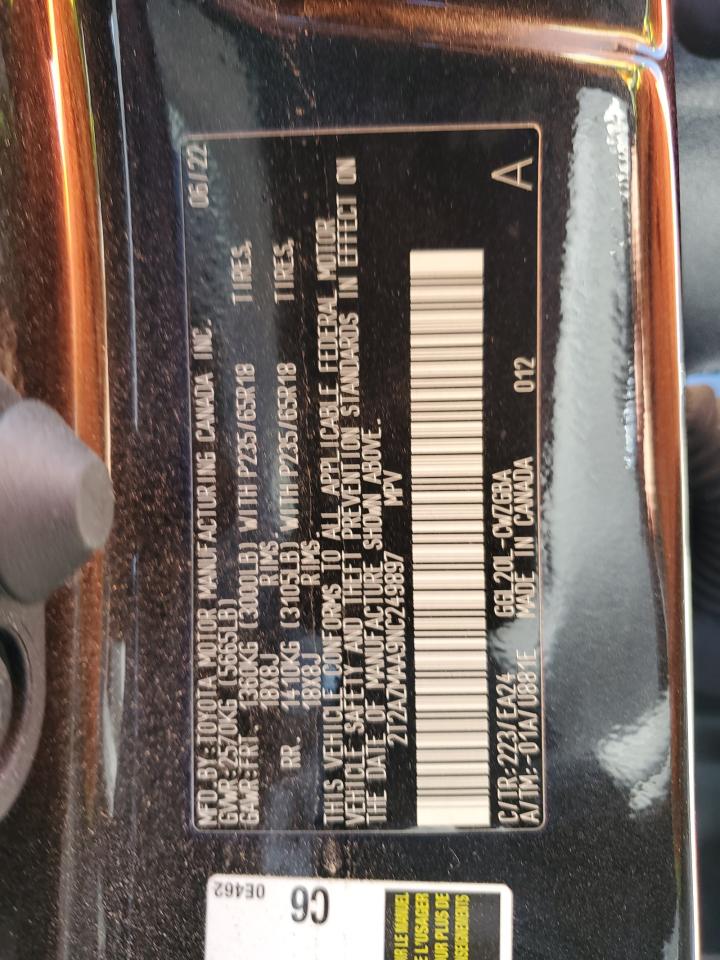 2022 LEXUS RX 350 BASE VIN:2T2AZMAA9NC249897