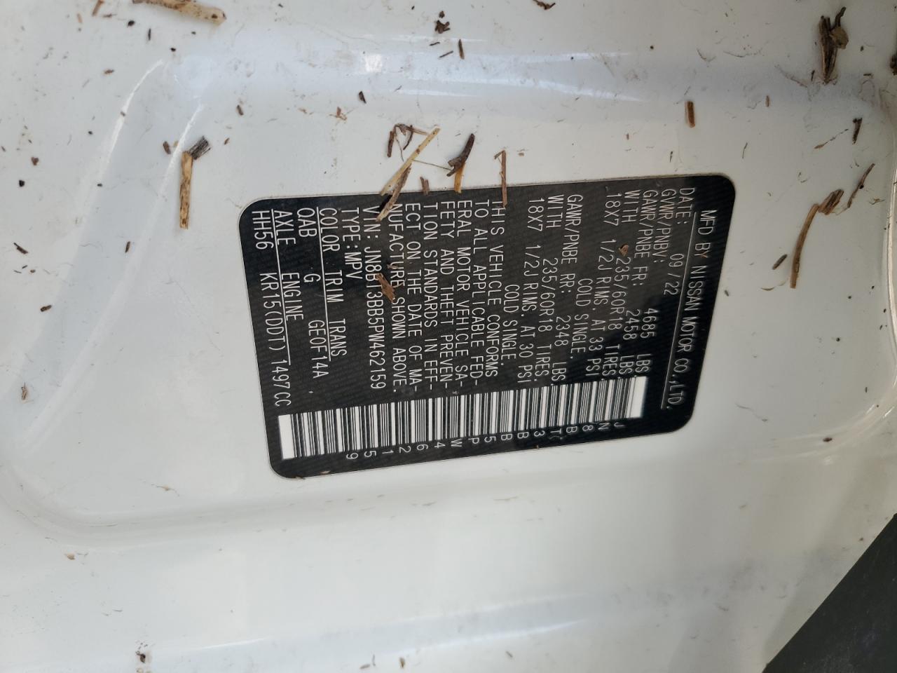 2023 NISSAN ROGUE SV VIN:JN8BT3BB5PW462159
