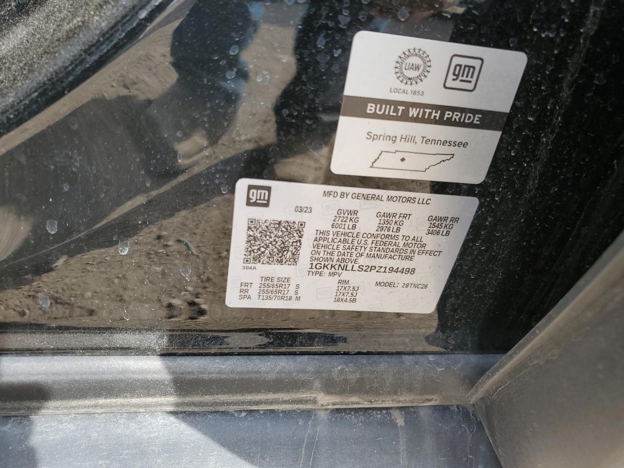 2023 GMC ACADIA AT4 VIN:1GKKNLLS2PZ194498