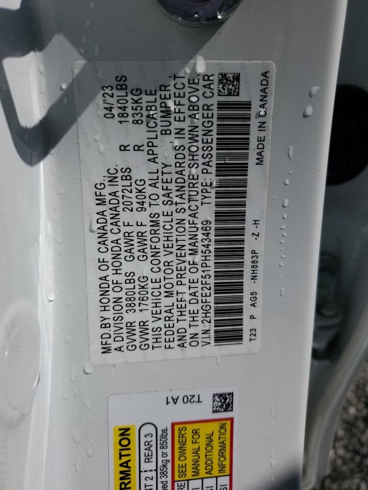 2023 HONDA CIVIC SPORT VIN:2HGFE2F51PH543469