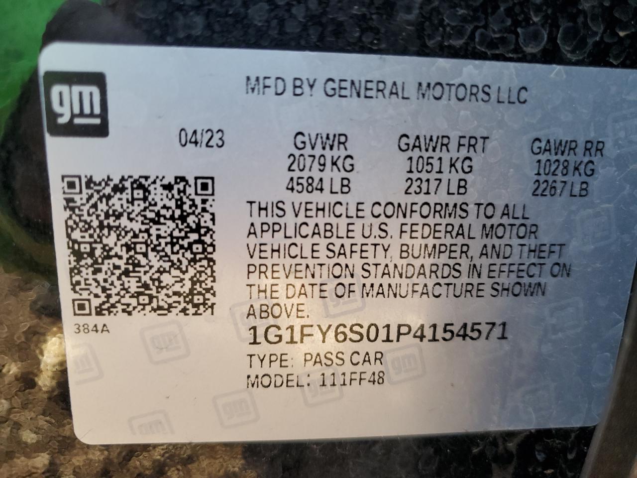 2023 CHEVROLET BOLT EUV LT VIN:1G1FY6S01P4154571