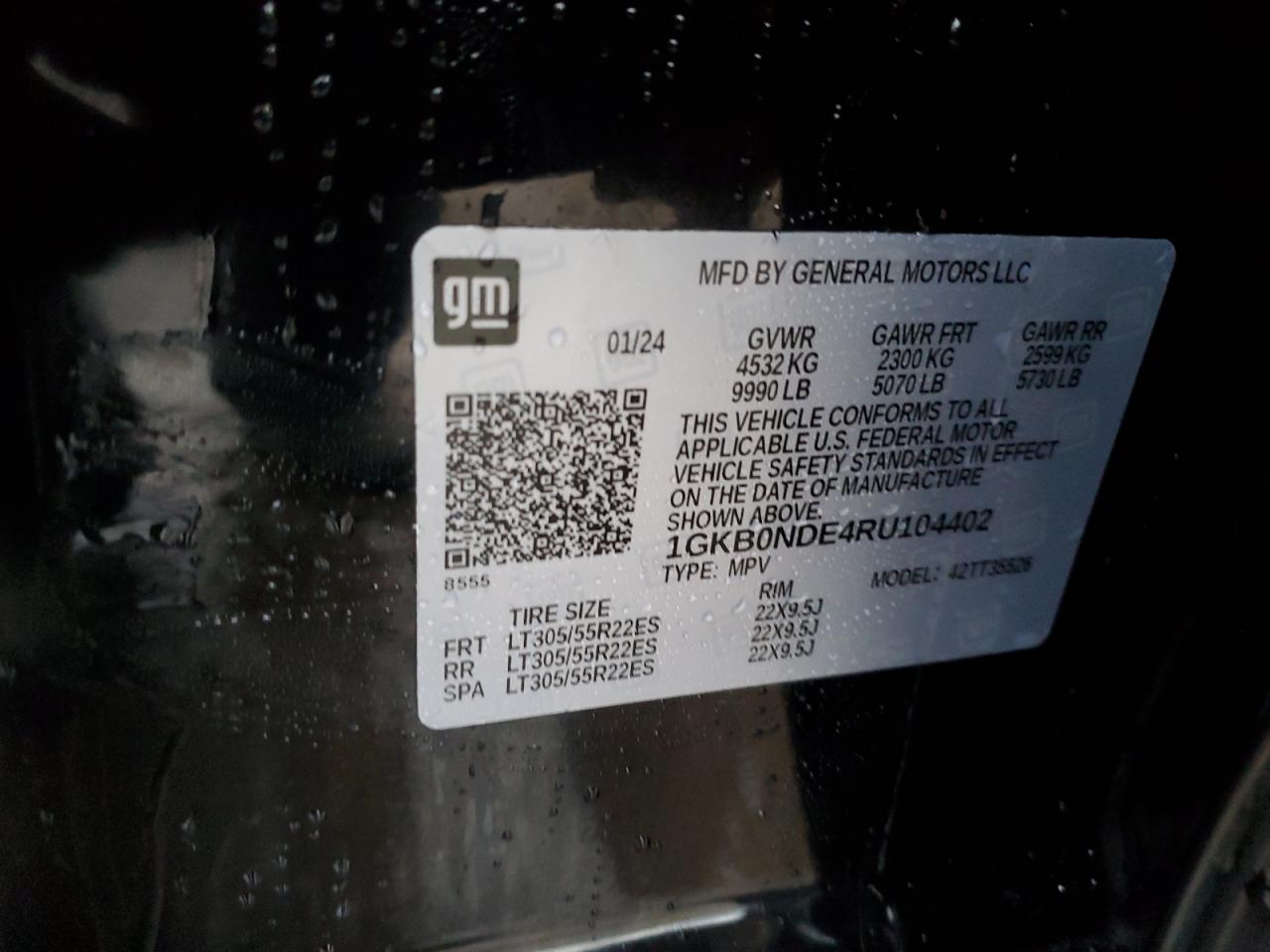 2024 GMC HUMMER SUV 2X VIN:1GKB0NDE4RU104402