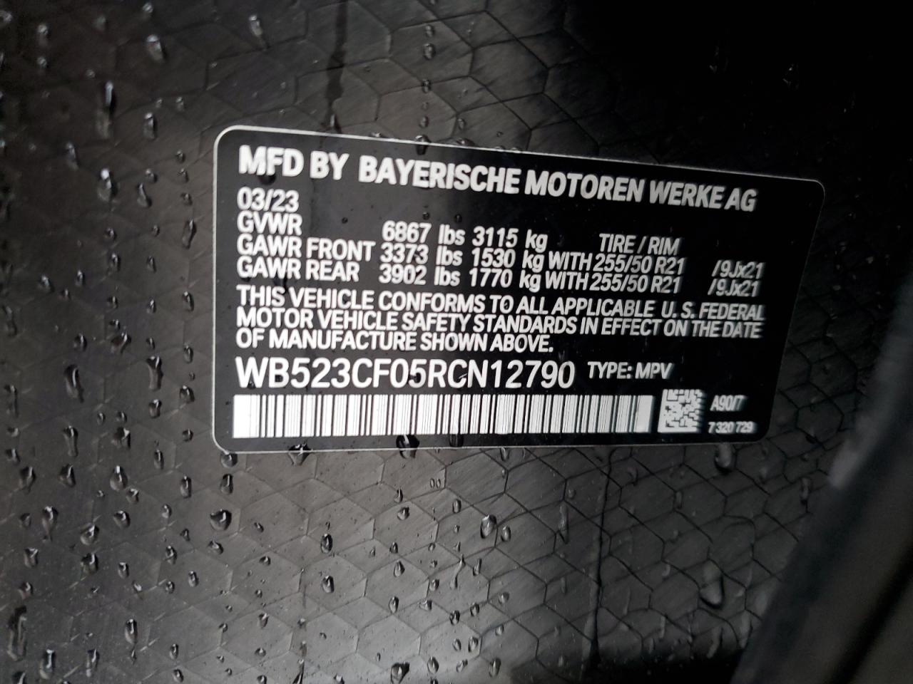 2024 BMW IX XDRIVE50 VIN:WB523CF05RCN12790