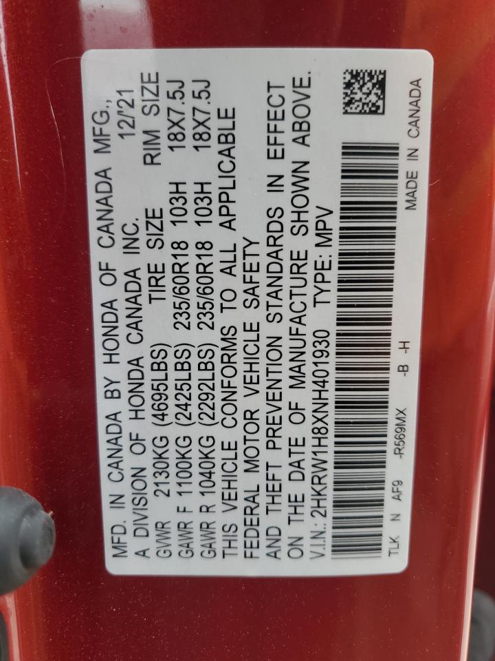 2022 HONDA CR-V EXL VIN:2HKRW1H8XNH401930