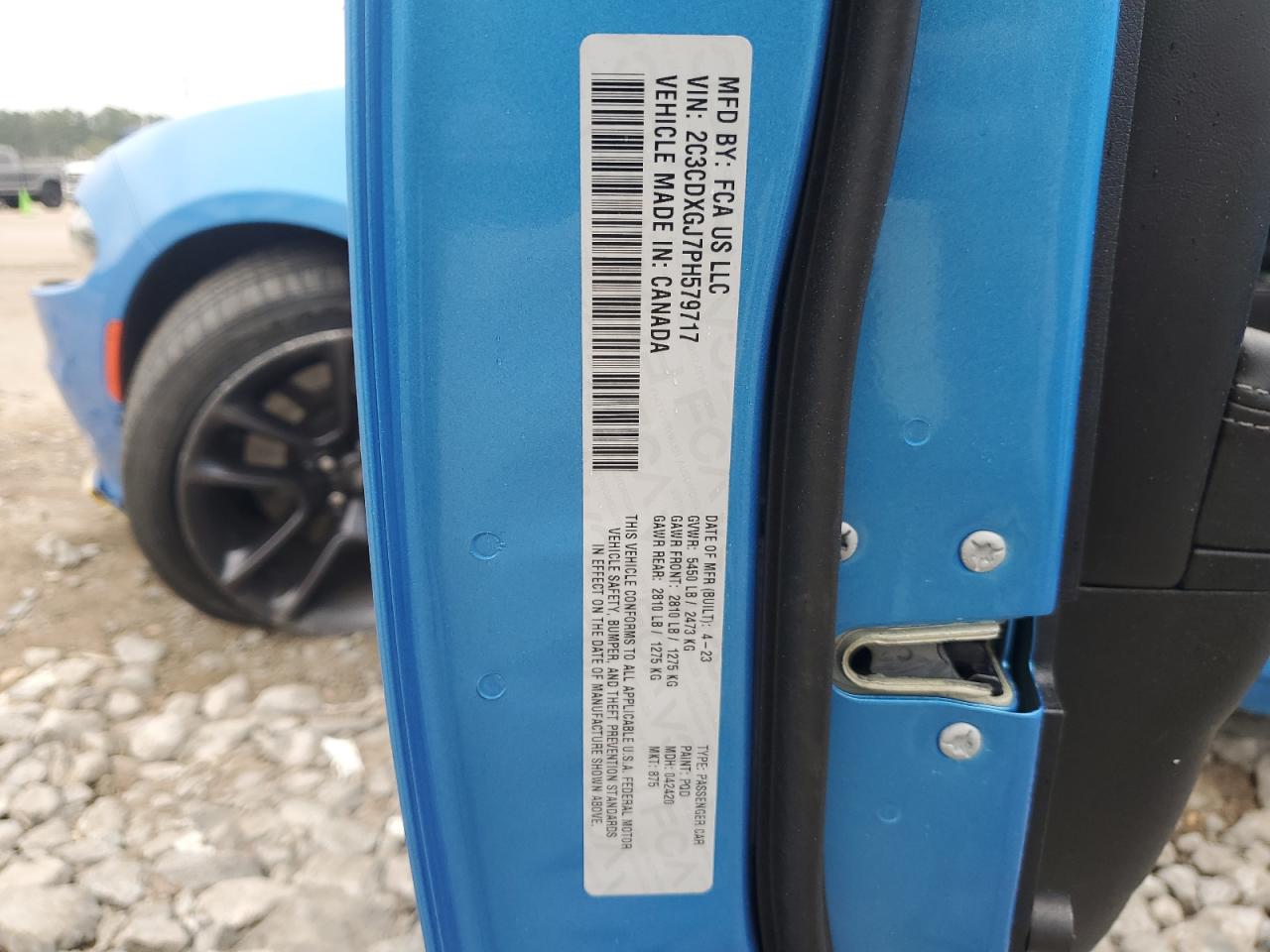 2023 DODGE CHARGER SCAT PACK VIN:2C3CDXGJ7PH579717