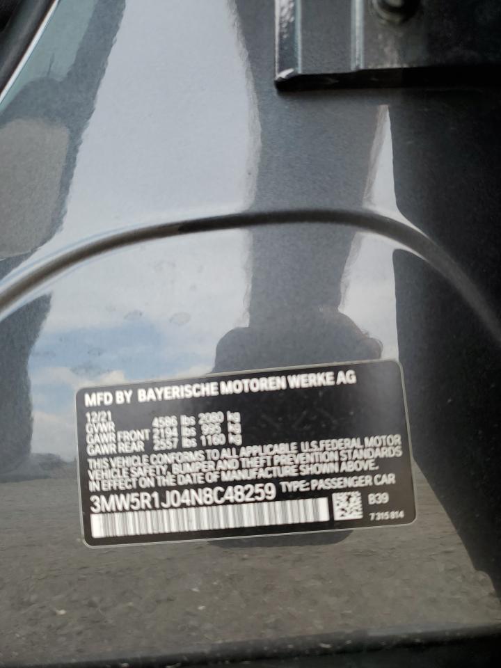 2022 BMW 330I VIN:3MW5R1J04N8C48259