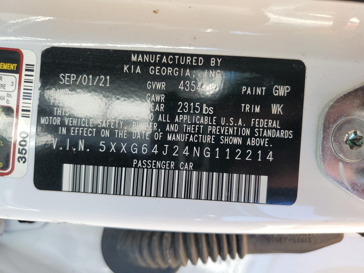 2022 KIA K5 GT LINE VIN:5XXG64J24NG112214