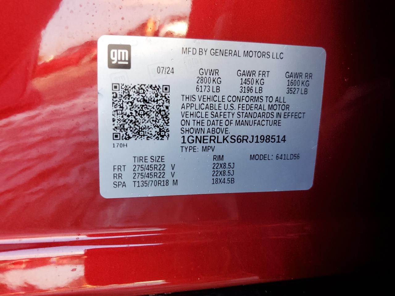 2024 CHEVROLET TRAVERSE RS VIN:1GNERLKS6RJ198514