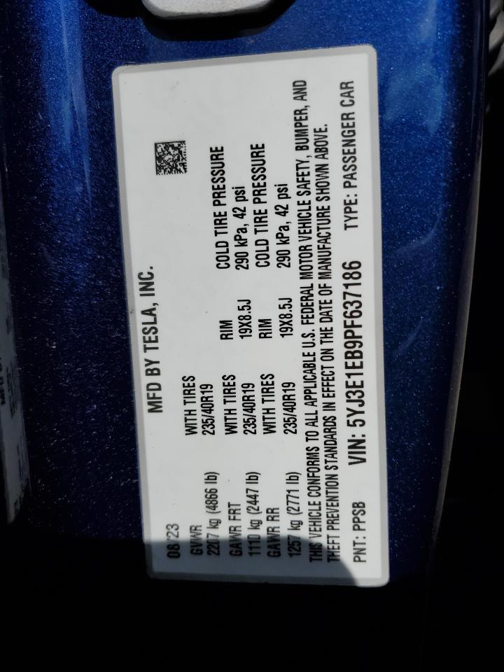 2023 TESLA MODEL 3 VIN:5YJ3E1EB9PF637186