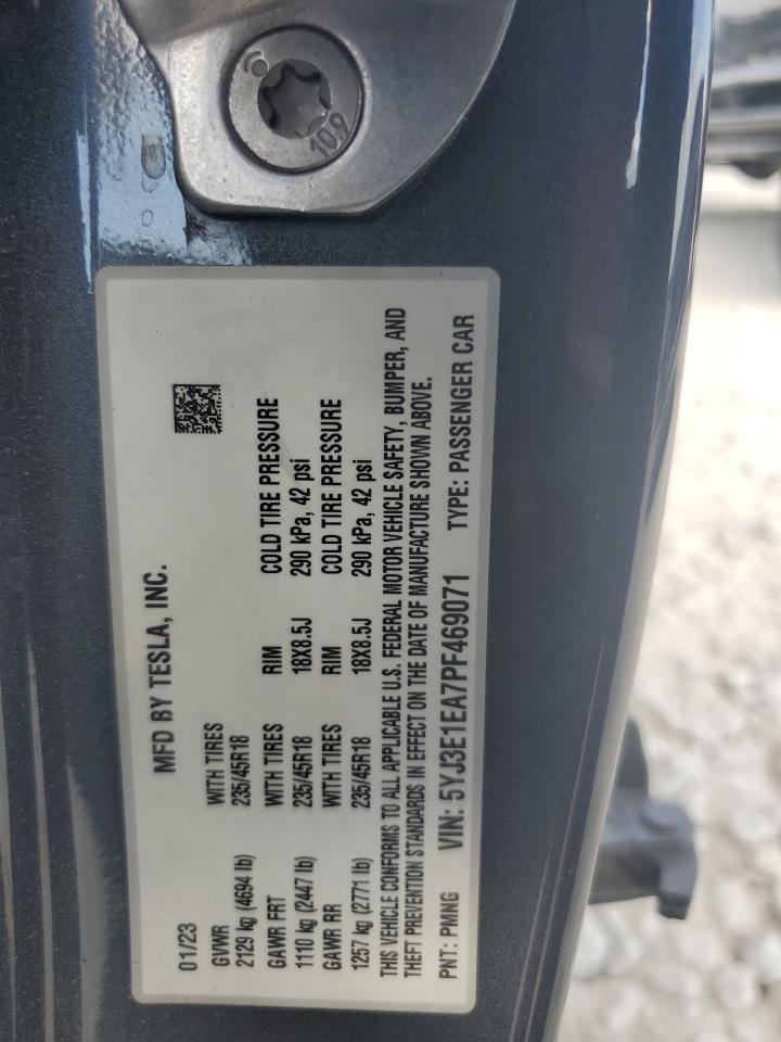 2023 TESLA MODEL 3 VIN:5YJ3E1EA7PF469071