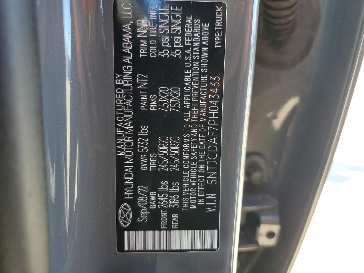 2023 HYUNDAI SANTA CRUZ NIGHT VIN:5NTJCDAF7PH043433