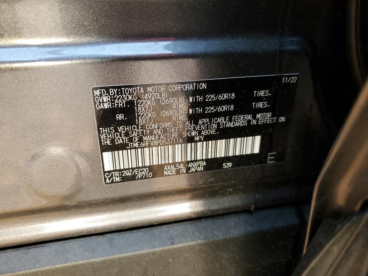 2023 TOYOTA RAV4 XSE VIN:JTME6RFV8PD537116