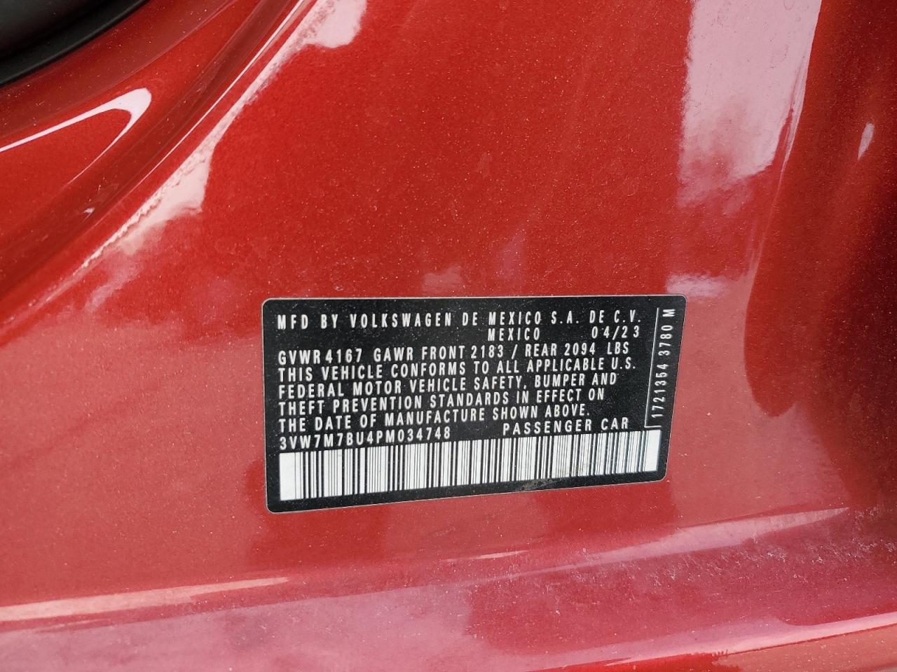 2023 VOLKSWAGEN JETTA SE VIN:3VW7M7BU4PM034748