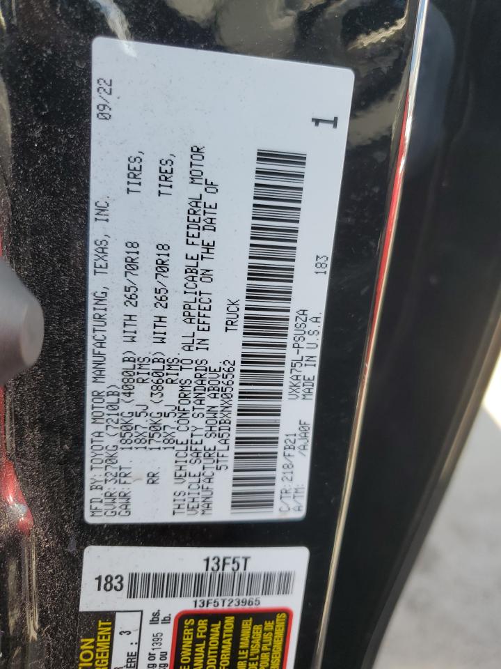 2022 TOYOTA TUNDRA CREWMAX SR VIN:5TFLA5DBXNX056562