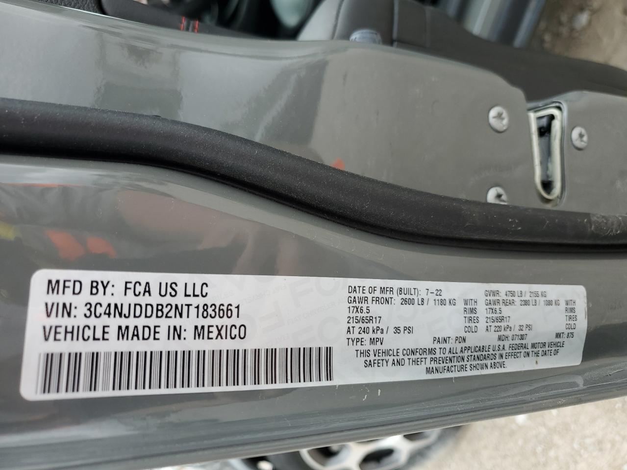 2022 JEEP COMPASS TRAILHAWK VIN:3C4NJDDB2NT183661