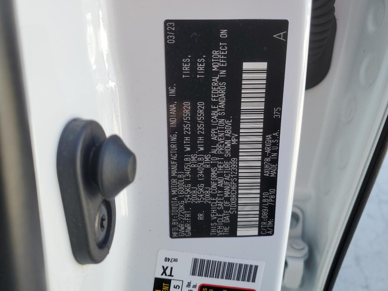 2023 TOYOTA HIGHLANDER HYBRID LIMITED VIN:5TDXBRCH6PS123999