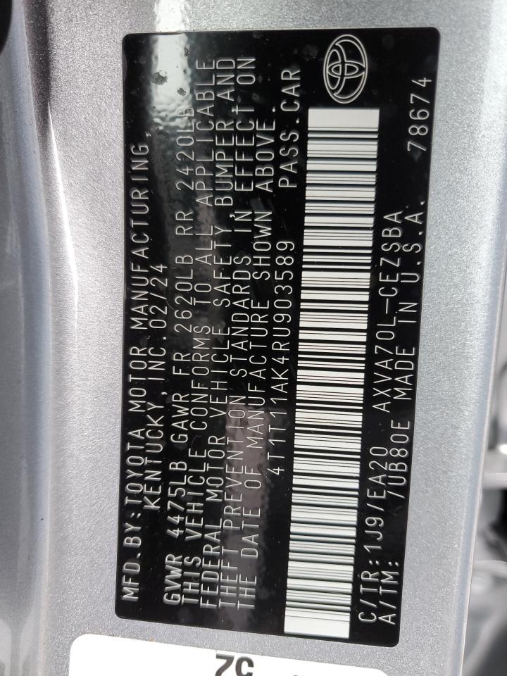 2024 TOYOTA CAMRY SE NIGHT SHADE VIN:4T1T11AK4RU903589