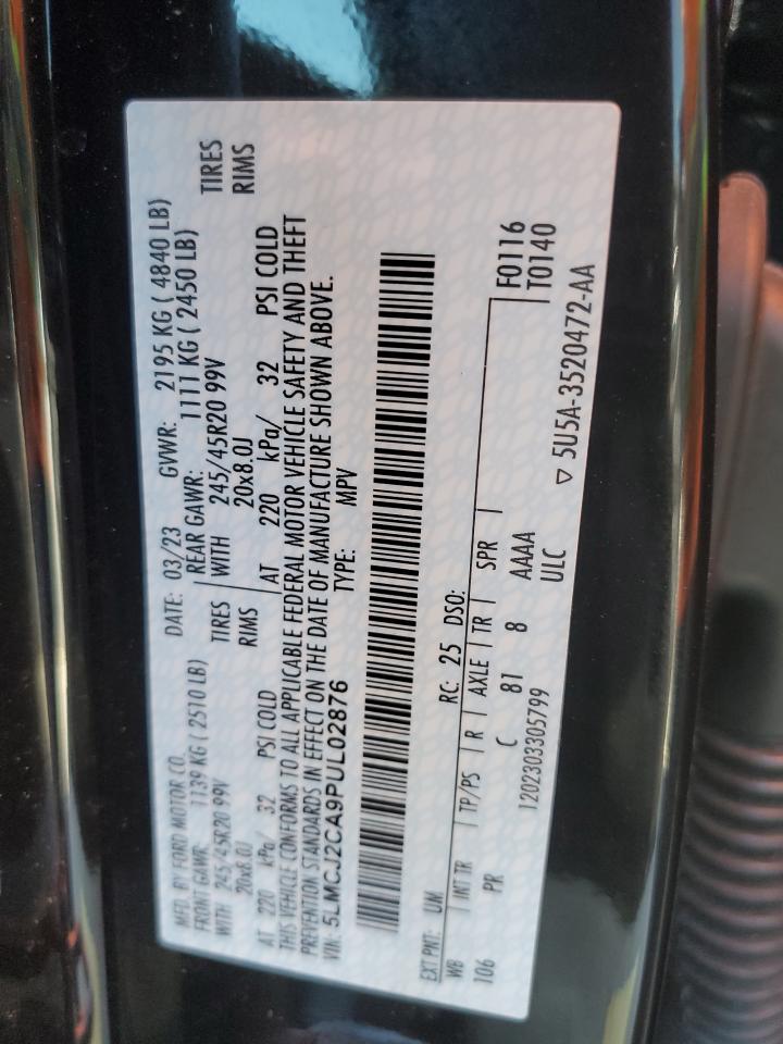 2023 LINCOLN CORSAIR RESERVE VIN:5LMCJ2CA9PUL02876