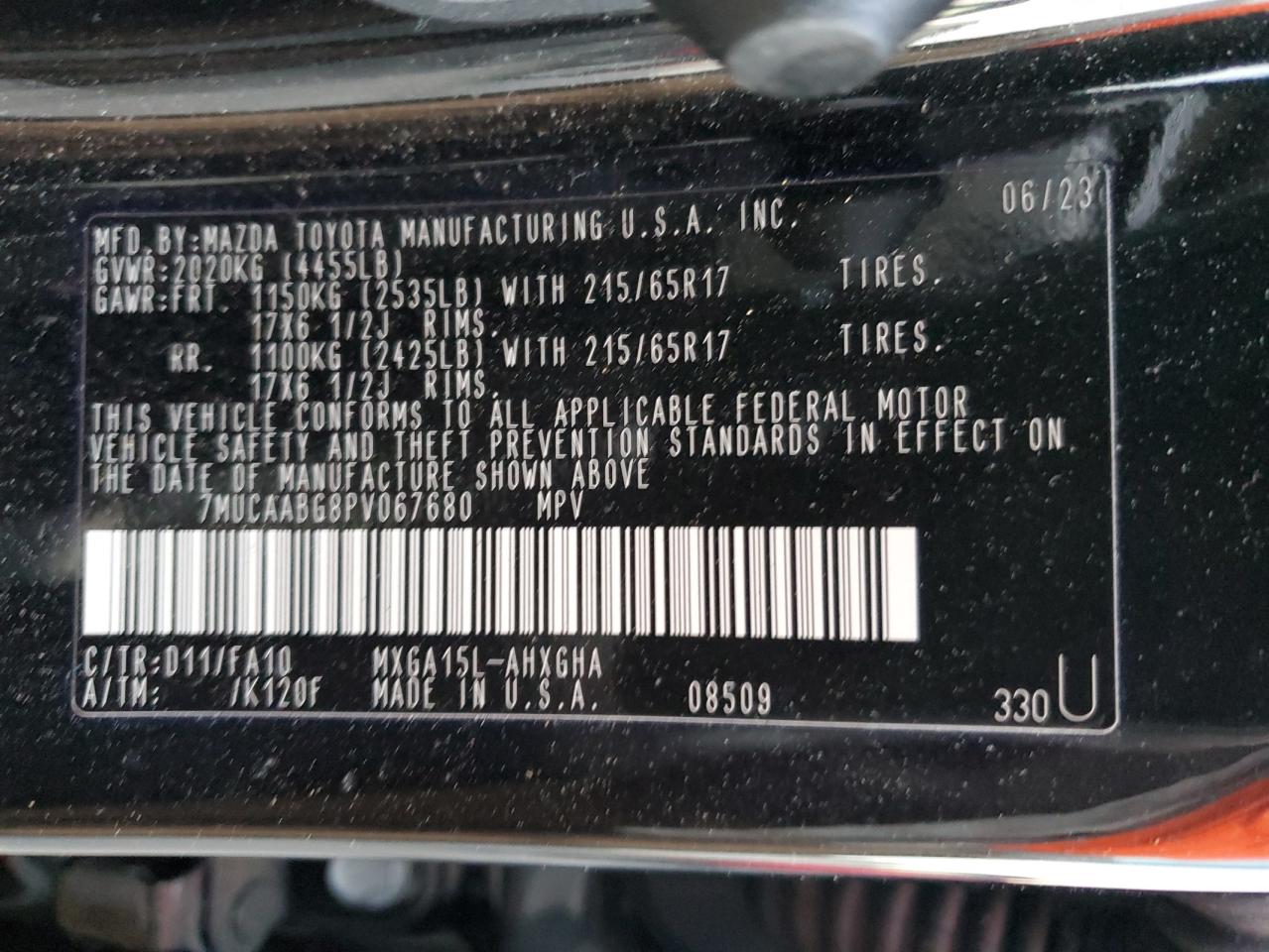 2023 TOYOTA COROLLA CROSS LE VIN:7MUCAABG8PV067680