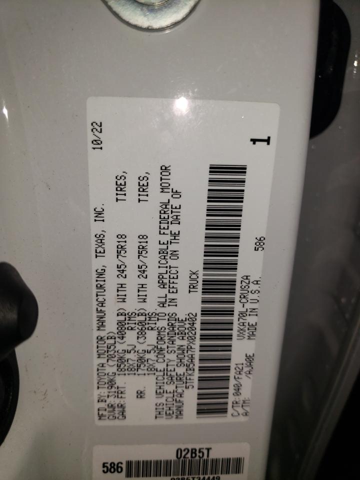 2023 TOYOTA TUNDRA DOUBLE CAB SR VIN:5TFKB5AA7PX020402