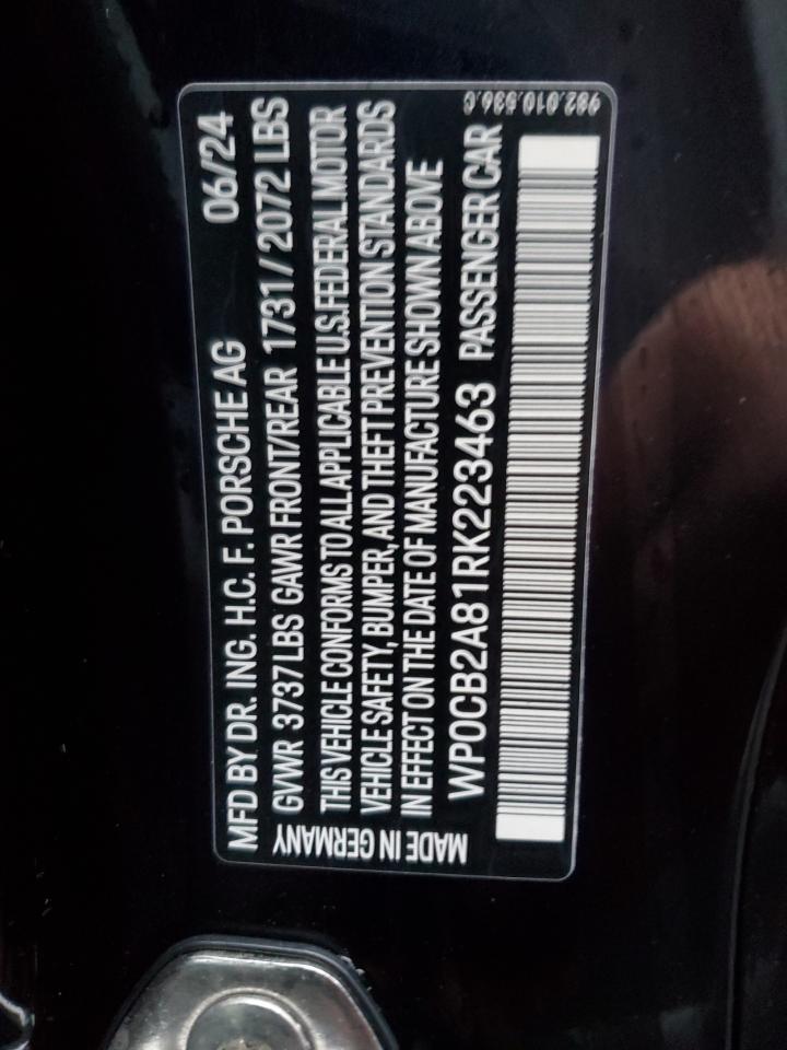 2024 PORSCHE BOXSTER S VIN:WP0CB2A81RK223463