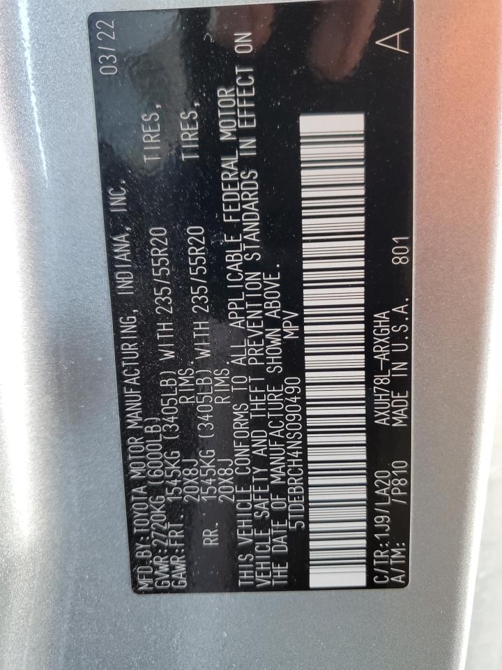 2022 TOYOTA HIGHLANDER HYBRID PLATINUM VIN:5TDEBRCH4NS090490