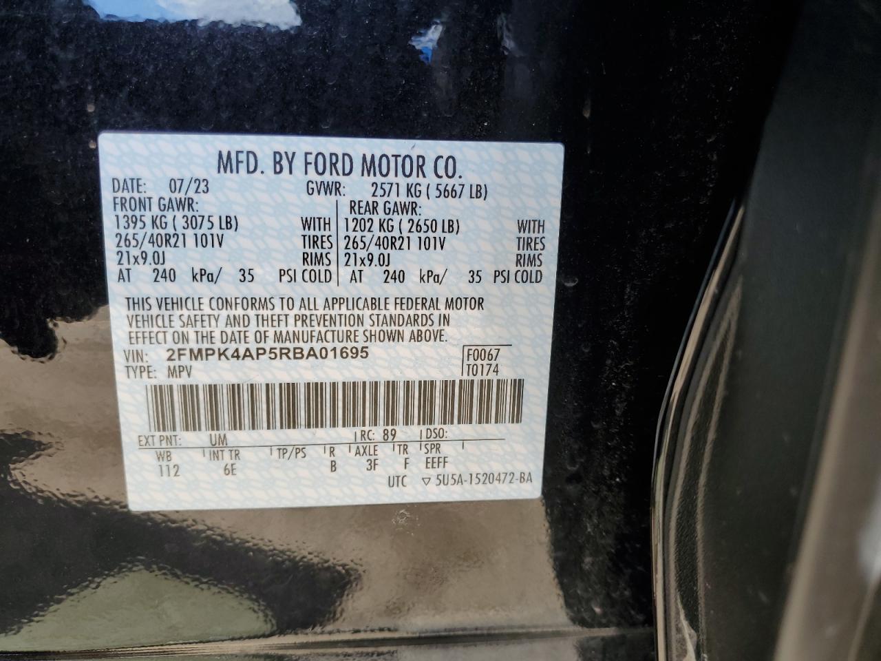 2024 FORD EDGE ST VIN:2FMPK4AP5RBA01695