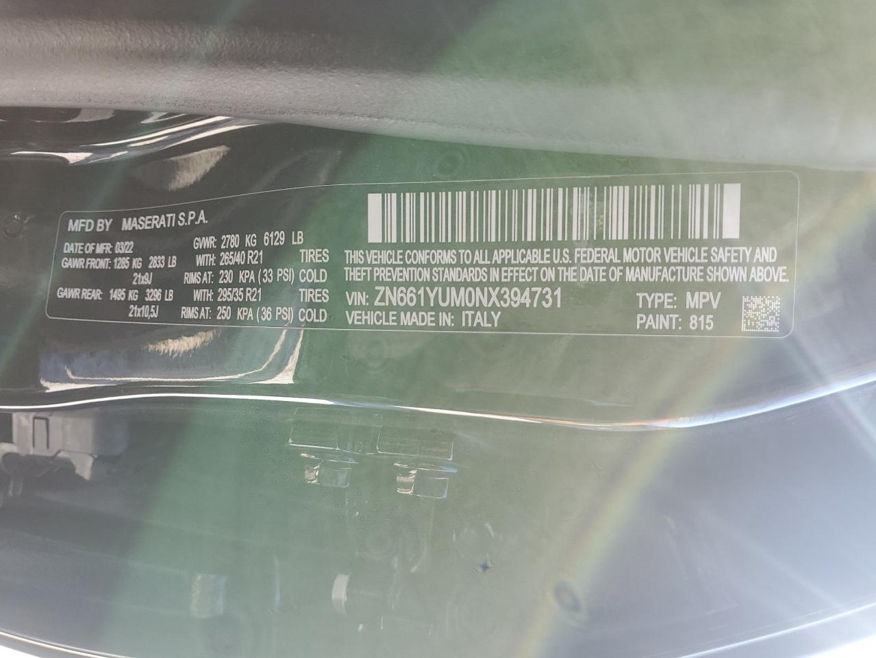 2022 MASERATI LEVANTE MODENA VIN:ZN661YUM0NX394731