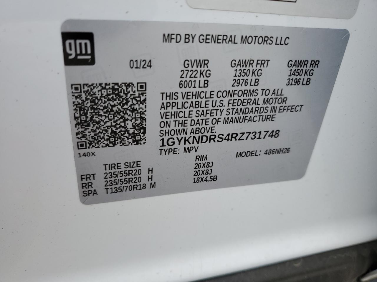 2024 CADILLAC XT5 PREMIUM LUXURY VIN:1GYKNDRS4RZ731748