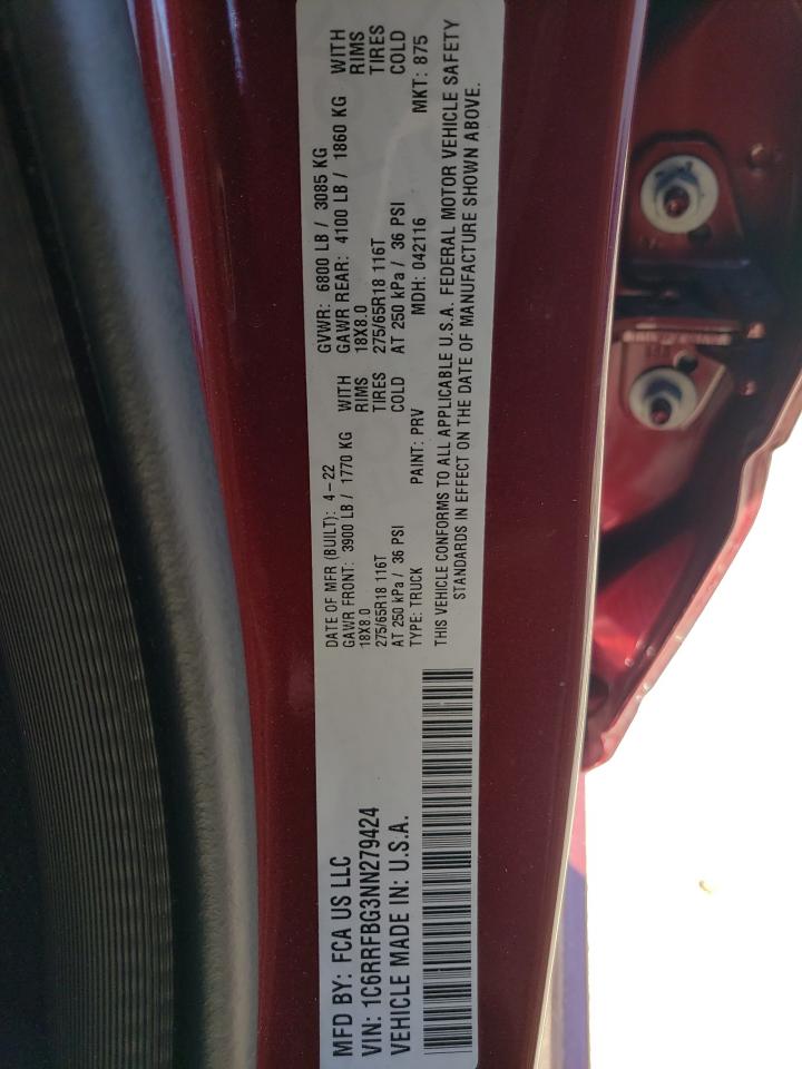 2022 RAM 1500 BIG HORN/LONE STAR VIN:1C6RRFBG3NN279424