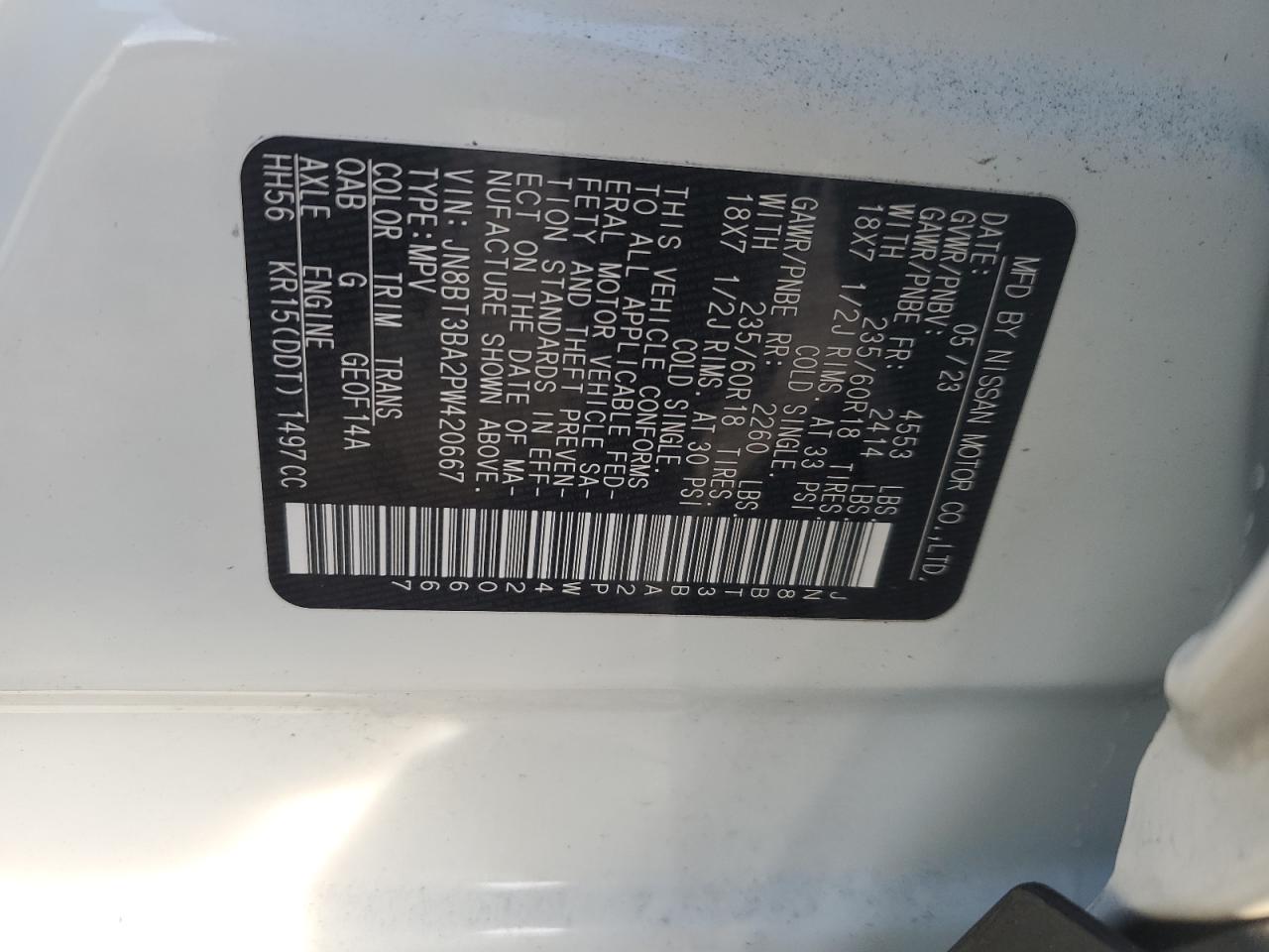 2023 NISSAN ROGUE SV VIN:JN8BT3BA2PW420667
