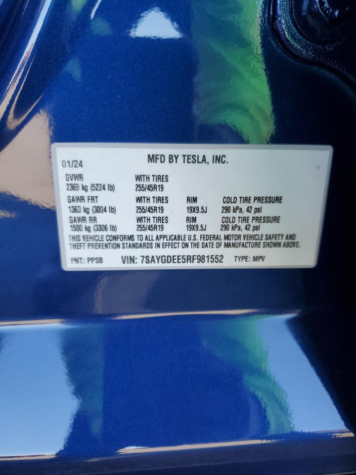 2024 TESLA MODEL Y VIN:7SAYGDEE5RF981552