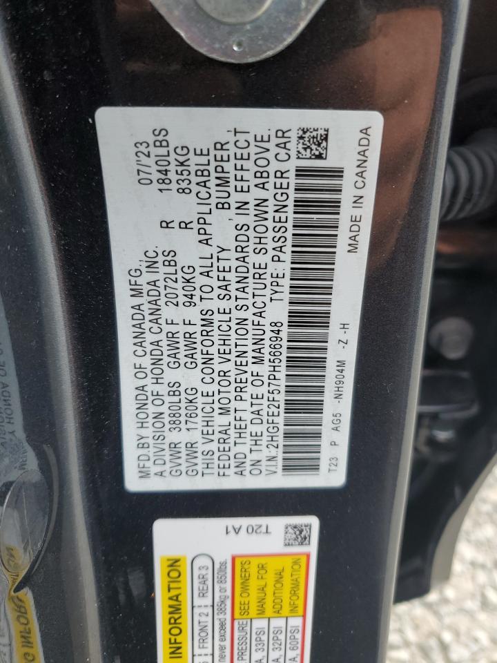 2023 HONDA CIVIC SPORT VIN:2HGFE2F57PH566948