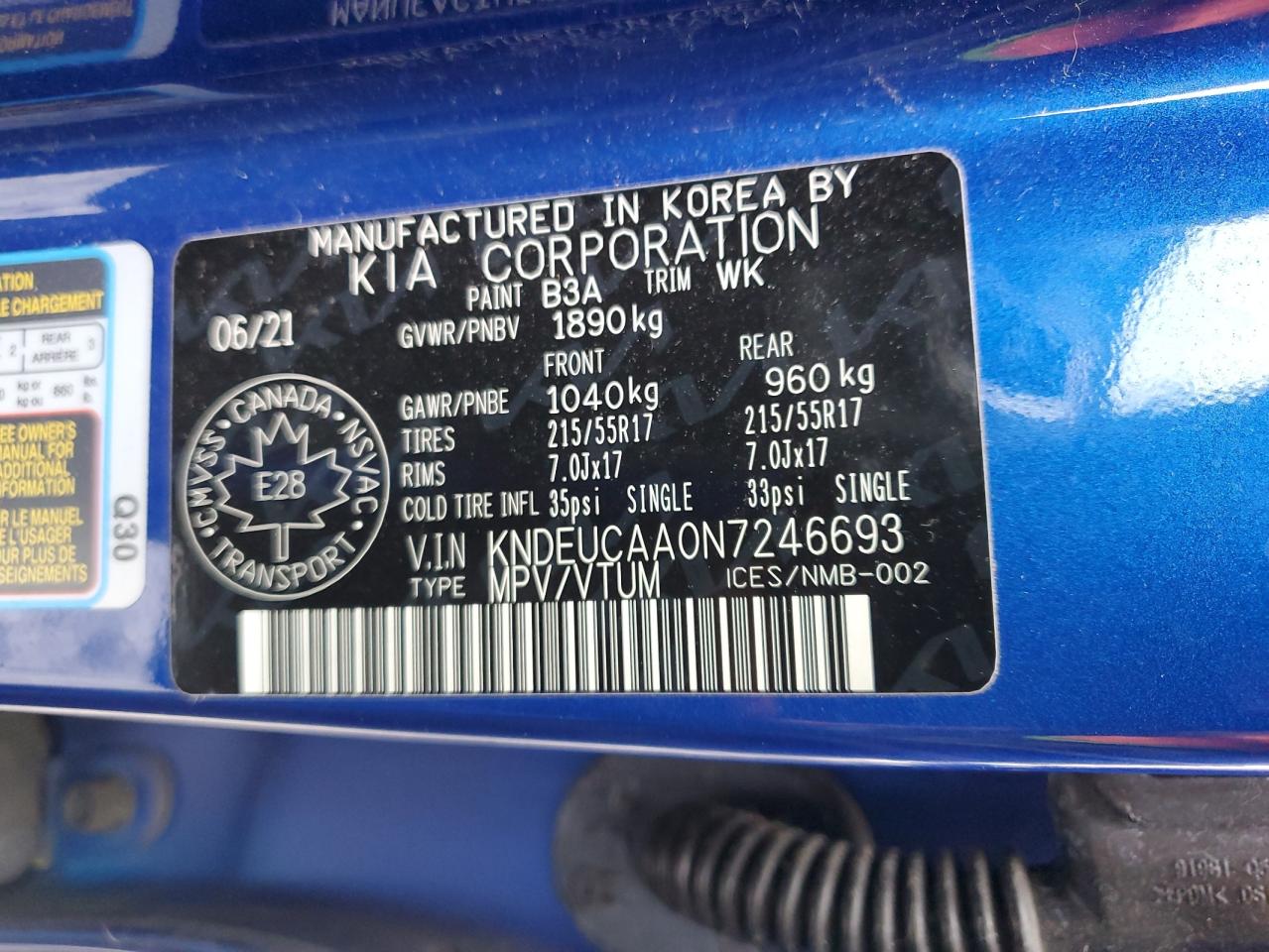2022 KIA SELTOS S VIN:KNDEUCAA0N7246693