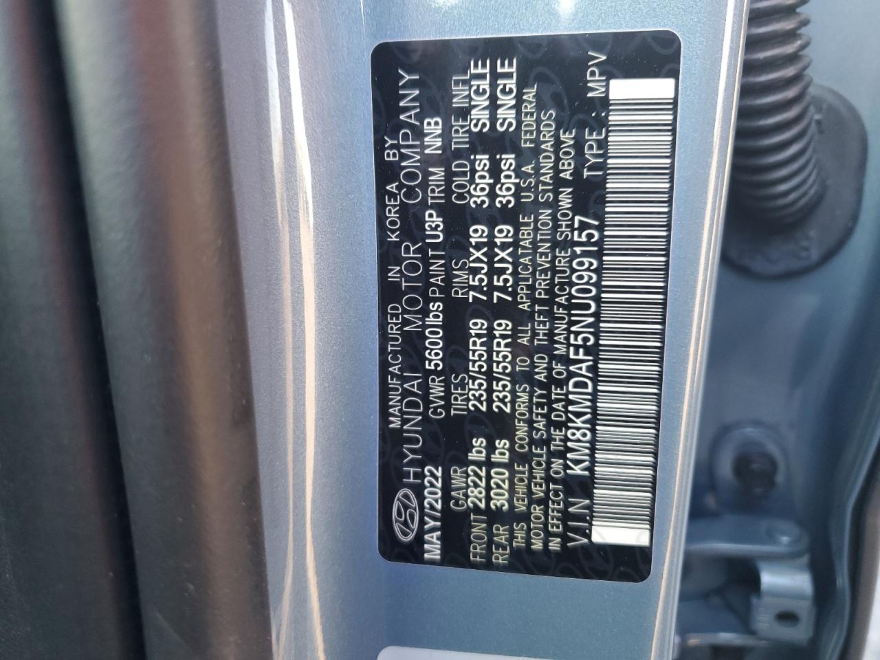 2022 HYUNDAI IONIQ 5 SE VIN:KM8KMDAF5NU099157