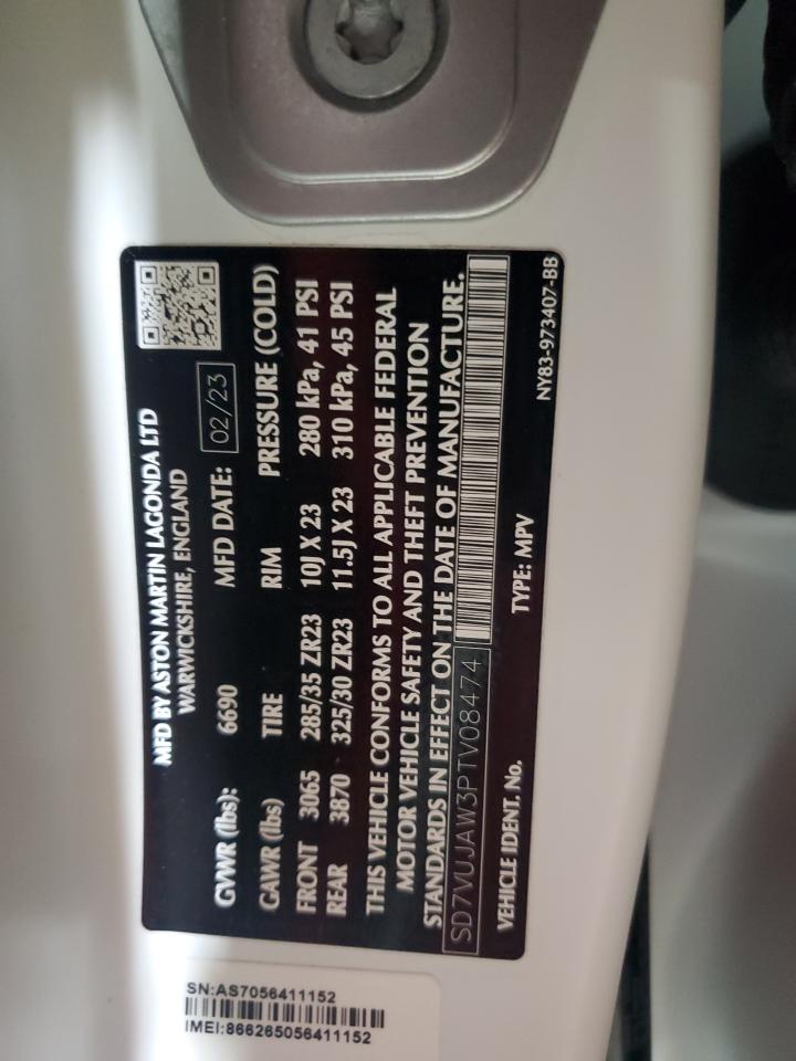 2023 ASTON MARTIN DBX VIN:SD7VUJAW3PTV08474