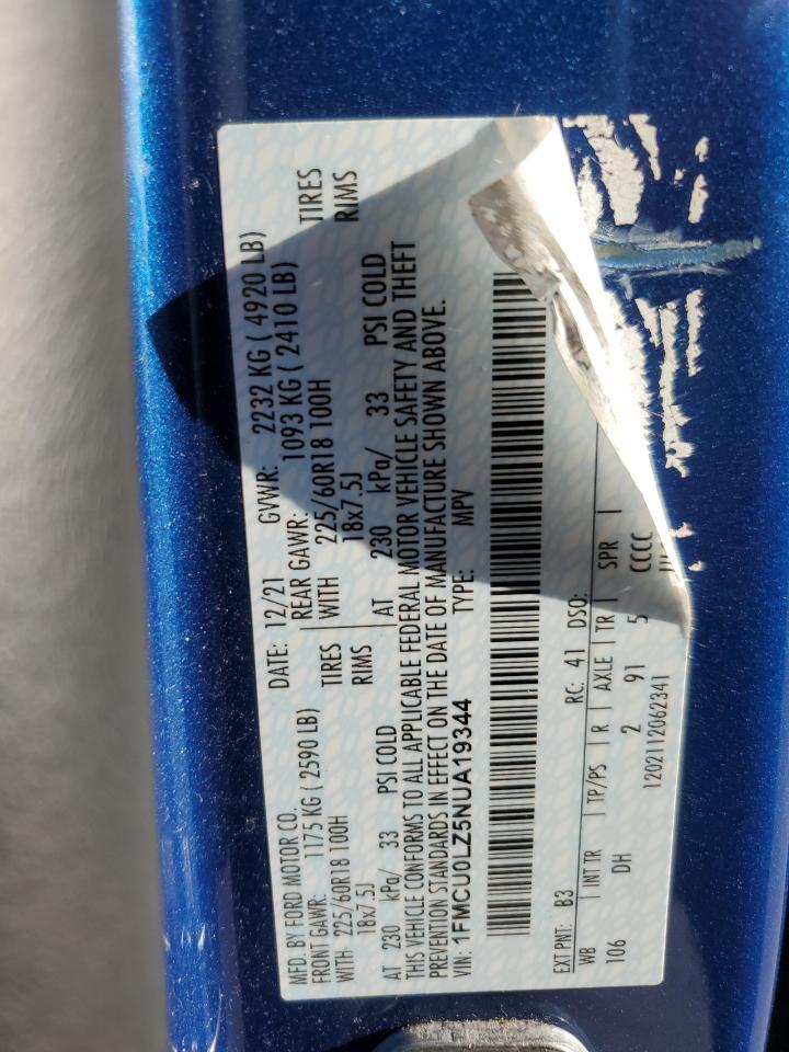 2022 FORD ESCAPE TITANIUM VIN:1FMCU0LZ5NUA19344