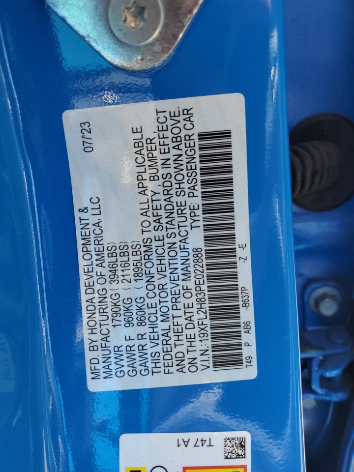 2023 HONDA CIVIC SPORT VIN:19XFL2H83PE022888