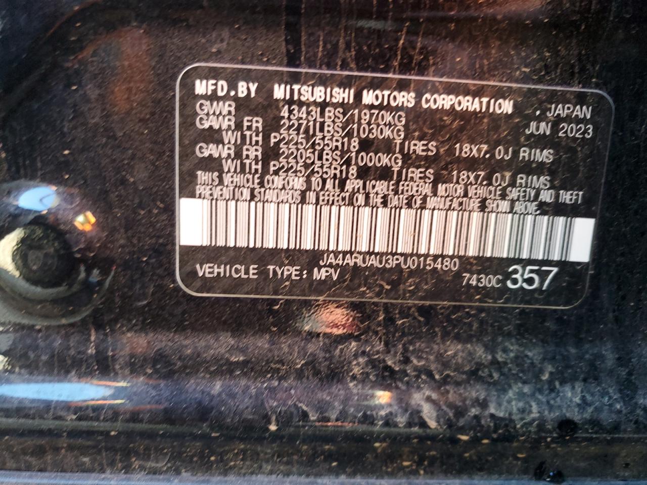 2023 MITSUBISHI OUTLANDER SPORT S/SE VIN:JA4ARUAU3PU015480