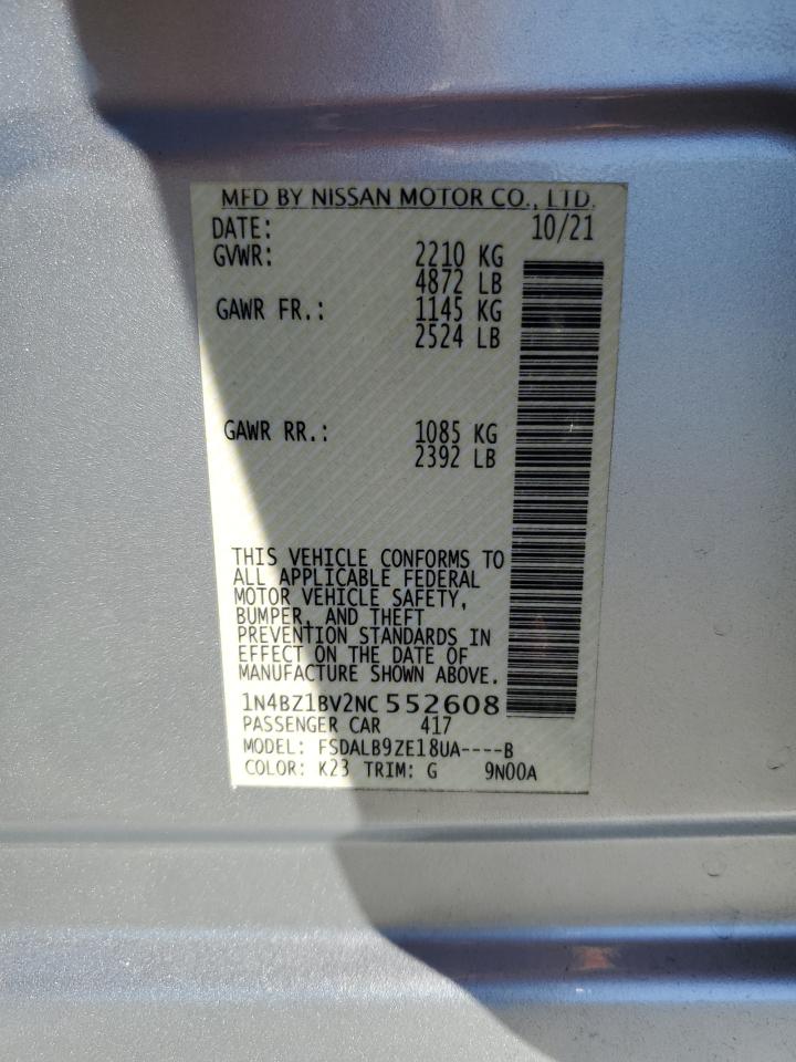 2022 NISSAN LEAF S PLUS VIN:1N4BZ1BV2NC552608
